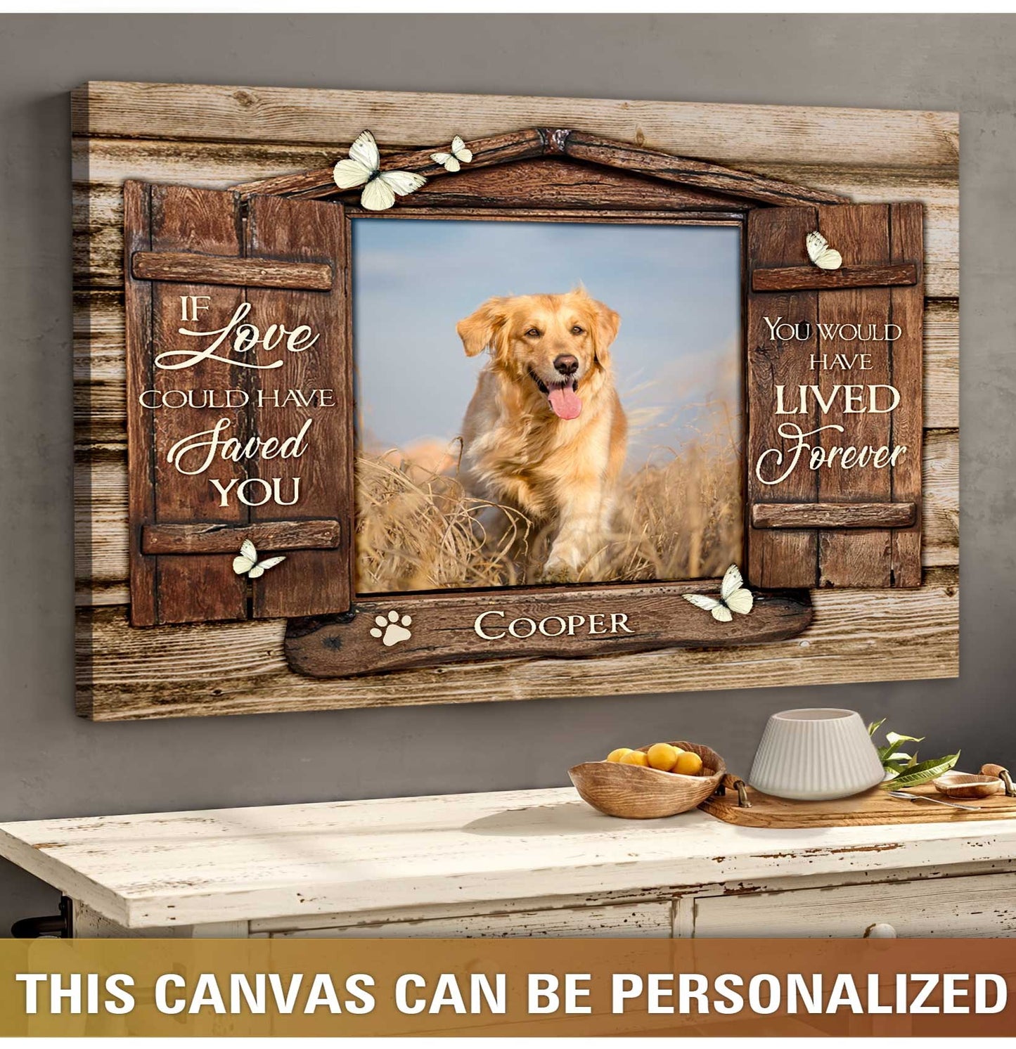Personalized Dog Landscape Canvas, Custom Pet Gifts To Remember A Pet Wooden Window Shutters, Perfect Gift For Dog Lovers, Friends, Family