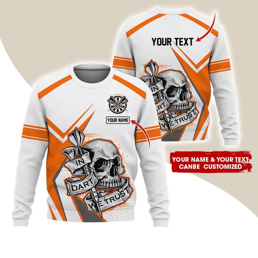 Customized Name & Text Darts Sweatshirt, Personalized Name Skull Plays Darts Sweatshirt For Men & Women - Gift For Darts Lovers, Darts Players