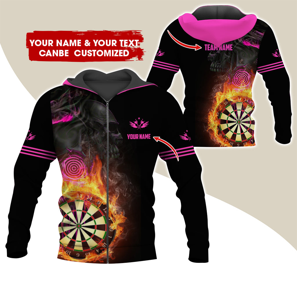 Customized Darts Premium Zip Hoodie, Personalized Name & Team Dartboard In Flame Team Zip Hoodie For Men & Women - Gift For Darts Lovers, Darts Players