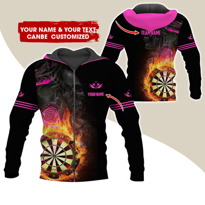 Customized Darts Premium Zip Hoodie, Personalized Name & Team Dartboard In Flame Team Zip Hoodie For Men & Women - Gift For Darts Lovers, Darts Players