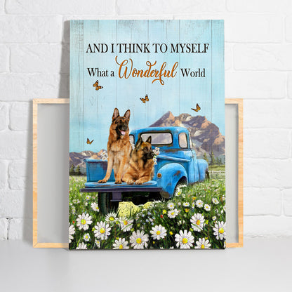 German Shepherd Premium Wrapped Portrait Canvas - Daisy Field, German Shepherd Dogs, Ladybug Car, What A Wonderful World - Gift For Dog Lovers