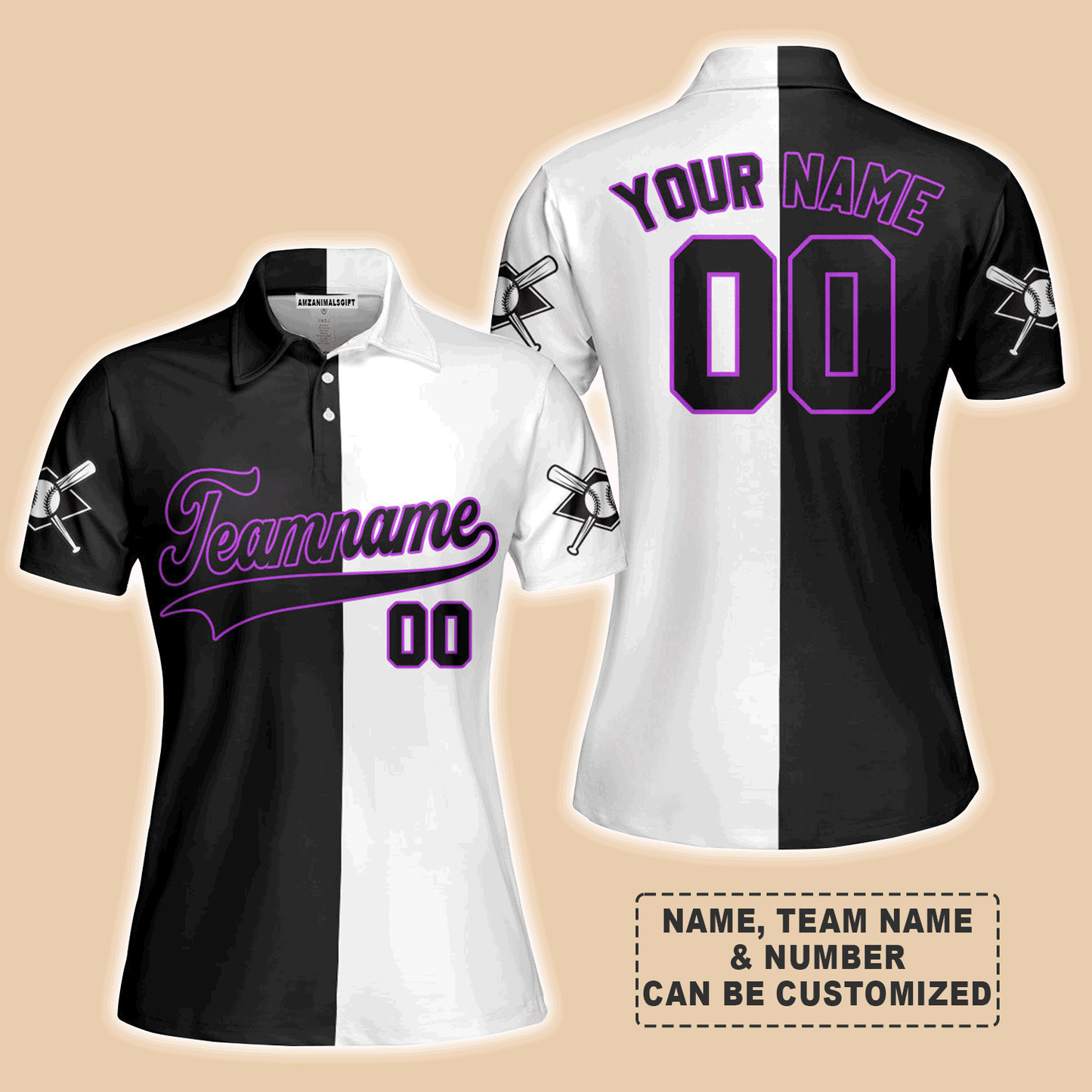 Customized Baseball Women Polo Shirt, Canada Baseball Logo Black White Custom Polo Shirt - Perfect Polo Shirt For Women, Baseball Lovers
