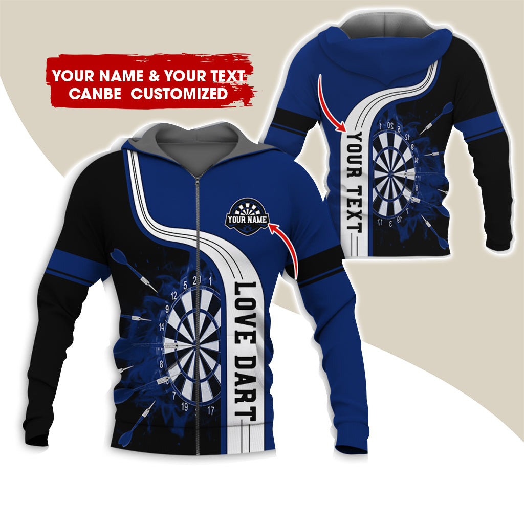 Custom Name & Text Darts Premium Zip Hoodie, Personalized Name Love Dart Zip Hoodie For Men & Women - Gift For Darts Lovers, Darts Players