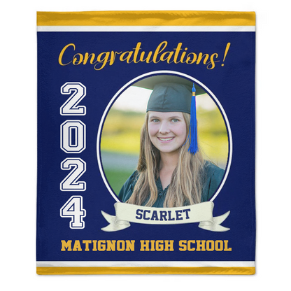 Personalized Graduation Blanket 2024 Graduate, Custom Photo, Name And School, Perfect Gifts for Graduation