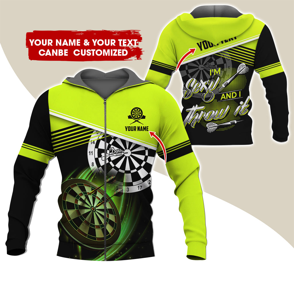 Customized Name Darts Premium Zip Hoodie, Custom Name & Text I'm Sexy And I Throw It Zip Hoodie For Men & Women - Gift For Darts Lovers, Darts Players