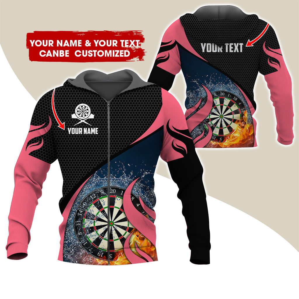 Custom Name Darts Premium Zip Hoodie, Customized Honeycomb Pattern Dartboard Flame Zip Hoodie For Men & Women - Gift For Darts Lovers, Darts Players