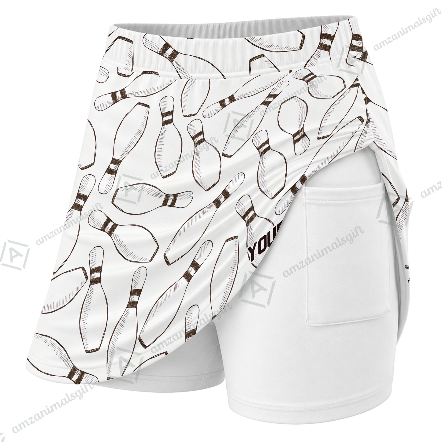 Customized Bowling Trouser Skirts With Shorts Underneath, Bowling Pencil Sketch Pins With Pockets