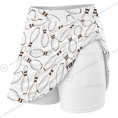 Customized Bowling Trouser Skirts With Shorts Underneath, Bowling Pencil Sketch Pins With Pockets