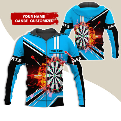 Customized Name Darts Premium Zip Hoodie, Personalized Dartboard In Flame Zip Hoodie For Men & Women - Gift For Darts Lovers, Darts Players
