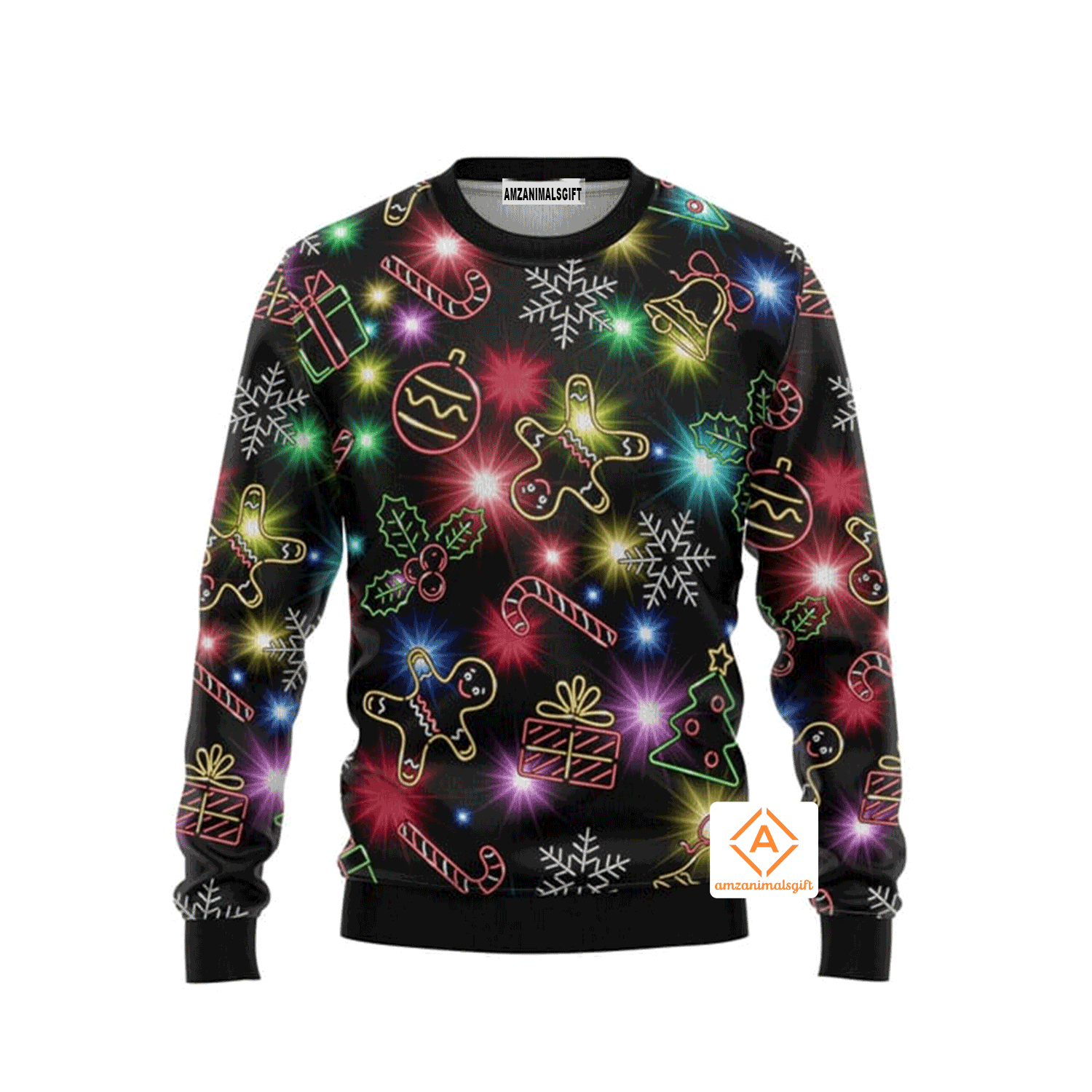 Tree And Gift Cookies Gingerbread Man Neon Sweater, Ugly Sweater For Men & Women, Perfect Outfit For Christmas New Year Autumn Winter