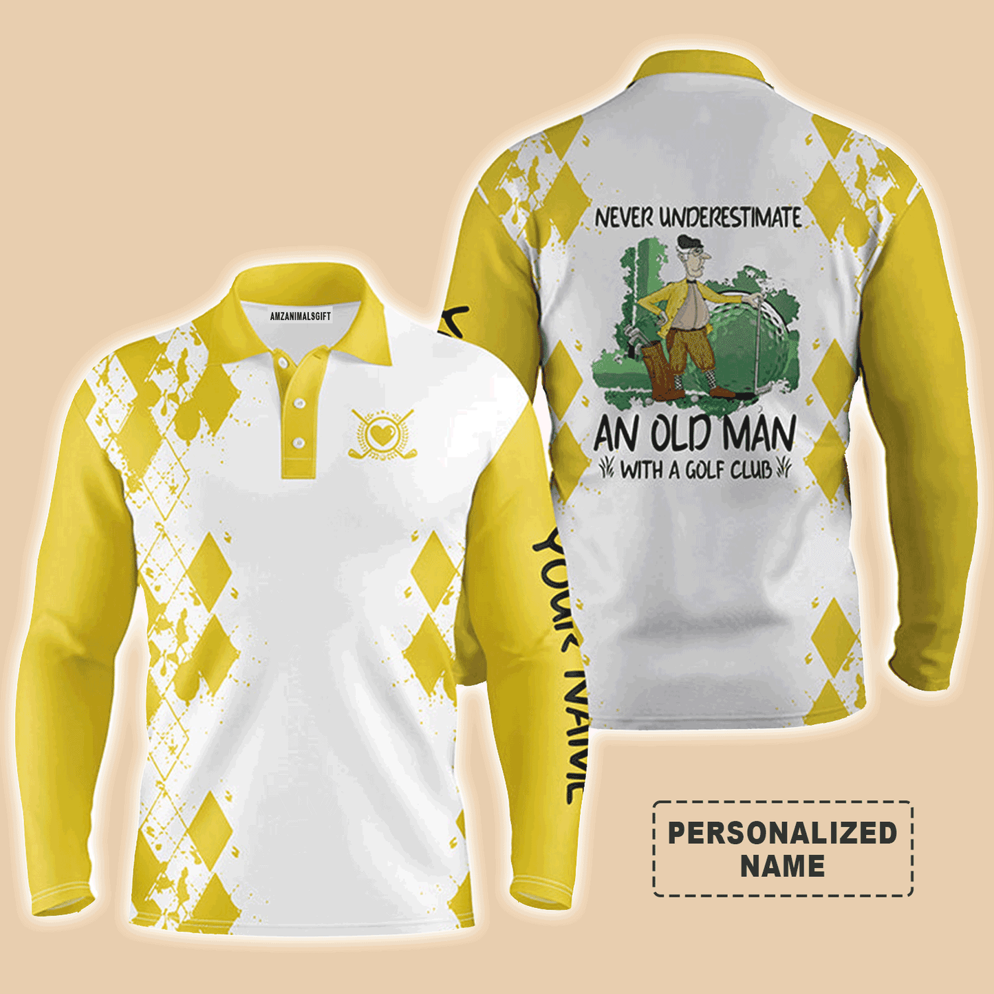 Custom Golf Long Sleeve Men Polo Shirt - Never Underestimate An Old Man With A Golf Club Men Golf Polo Shirt - Perfect Polo Shirt For Men, Golfers