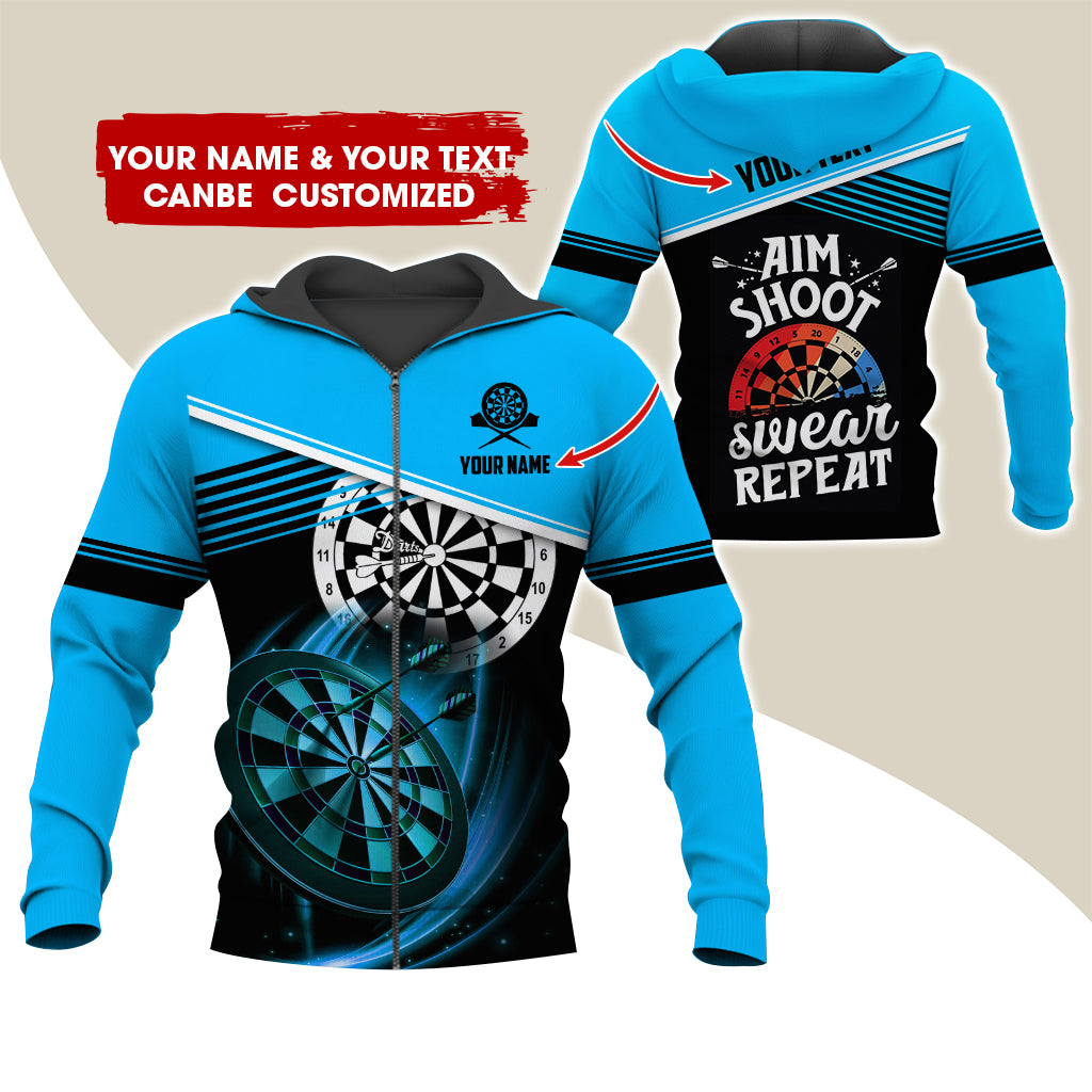 Customized Name & Text Darts Premium Zip Hoodie, Personalized Aim Shoot Sweat Repeat Zip Hoodie For Men & Women - Gift For Darts Lovers, Darts Players