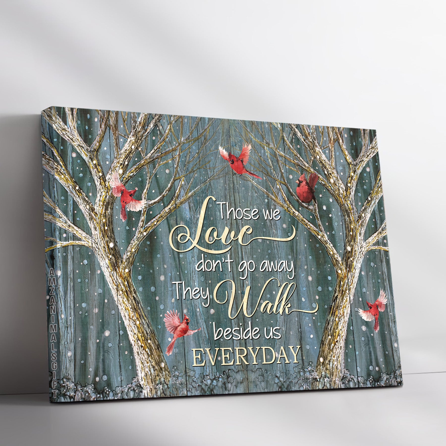 Memorial Premium Wrapped Landscape Canvas - Magic Forest, Winter Painting, Red Cardinal, Those We Love Don't Go Away - Heaven Gift For Members Family