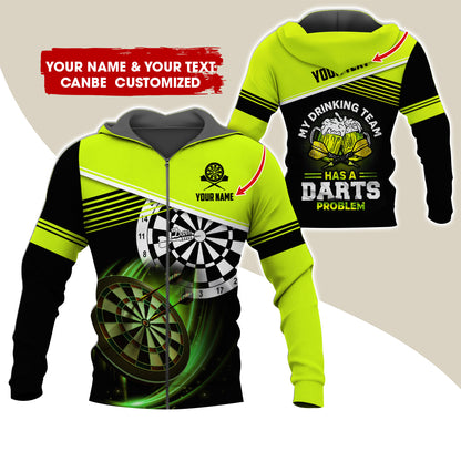 Personalized Name & Text Beer Darts Premium Zip Hoodie, Customized My Drinking Team Zip Hoodie For Men & Women - Gift For Darts Lovers, Darts Players