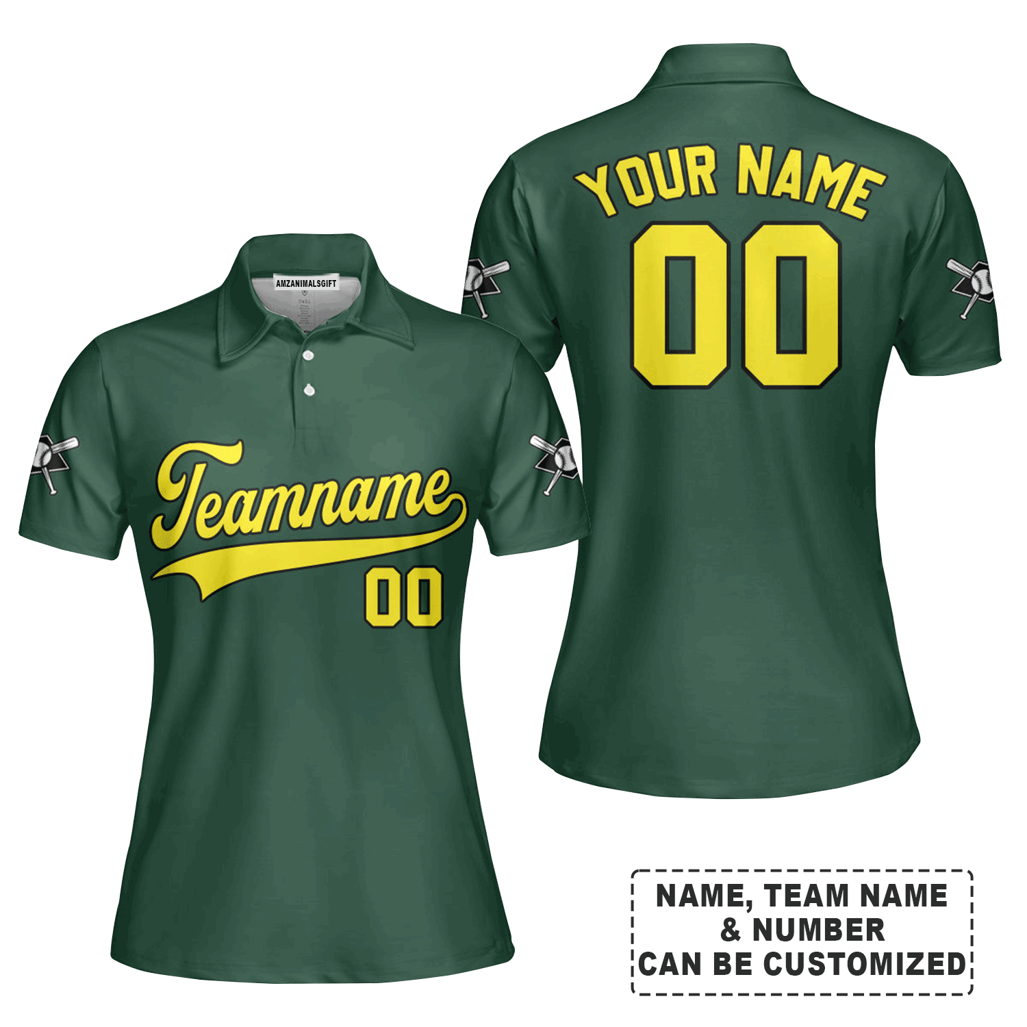 Customized Baseball Women Polo Shirt, Custom Navy Baseball Green Custom Polo Shirt - Perfect Polo Shirt For Women, Baseball Lovers