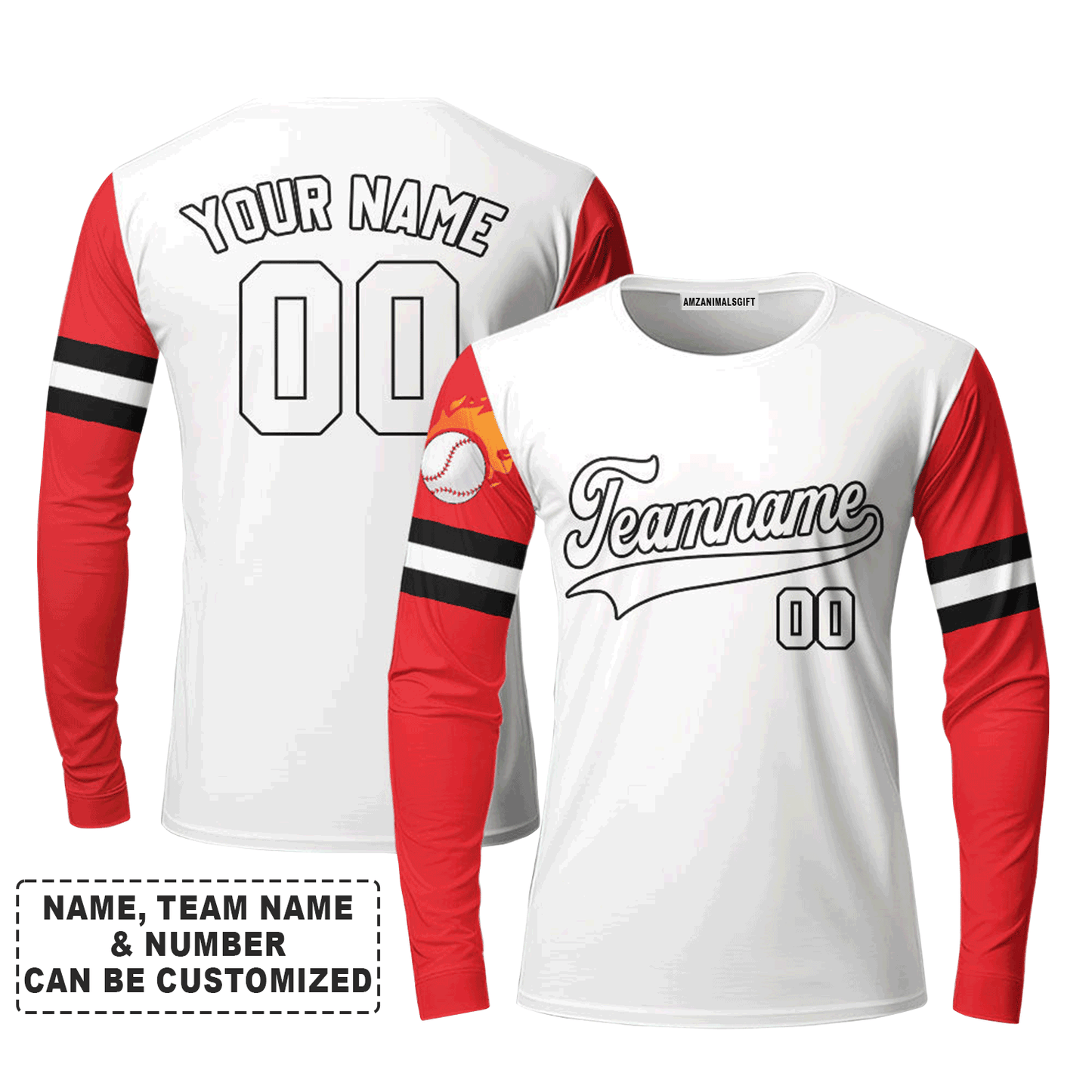 Customized Baseball Long Sleeve Shirt, Texas Fire Baseball White Red Custom Long Sleeve Shirt - Perfect Long Sleeve Shirt For Men & Woman, Baseball Lovers