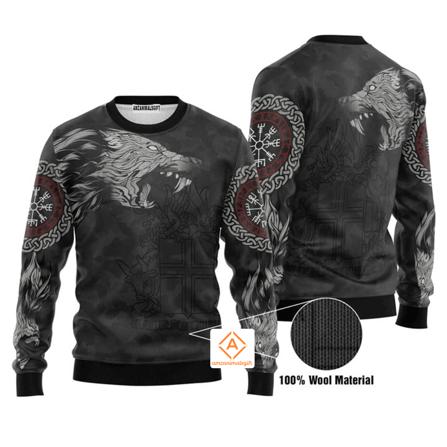Iceland Fenrir Wolf And Vegvisir Viking Christmas Sweater, Ugly Sweater For Men & Women, Perfect Outfit For Christmas New Year Autumn Winter