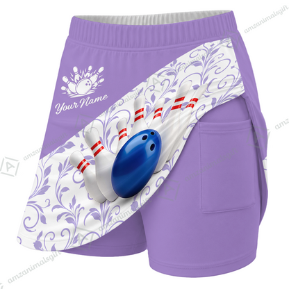 Customized Bowling Trouser Skirts With Shorts Underneath, Bowling Scroll Pattern Vector With Pockets