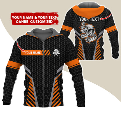 Customized Name & Text Skull Darts Premium Zip Hoodie, Custom Honeycomb Pattern Darts Zip Hoodie For Men & Women - Gift For Darts Lovers, Darts Players