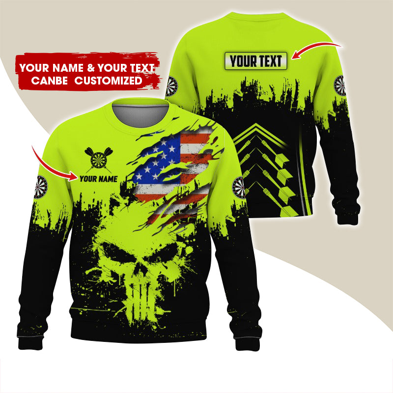 Customized Name & Text Darts Sweatshirt, Personalized Darts American Flag Sweatshirt For Men & Women - Gift For Darts Lovers, Darts Players