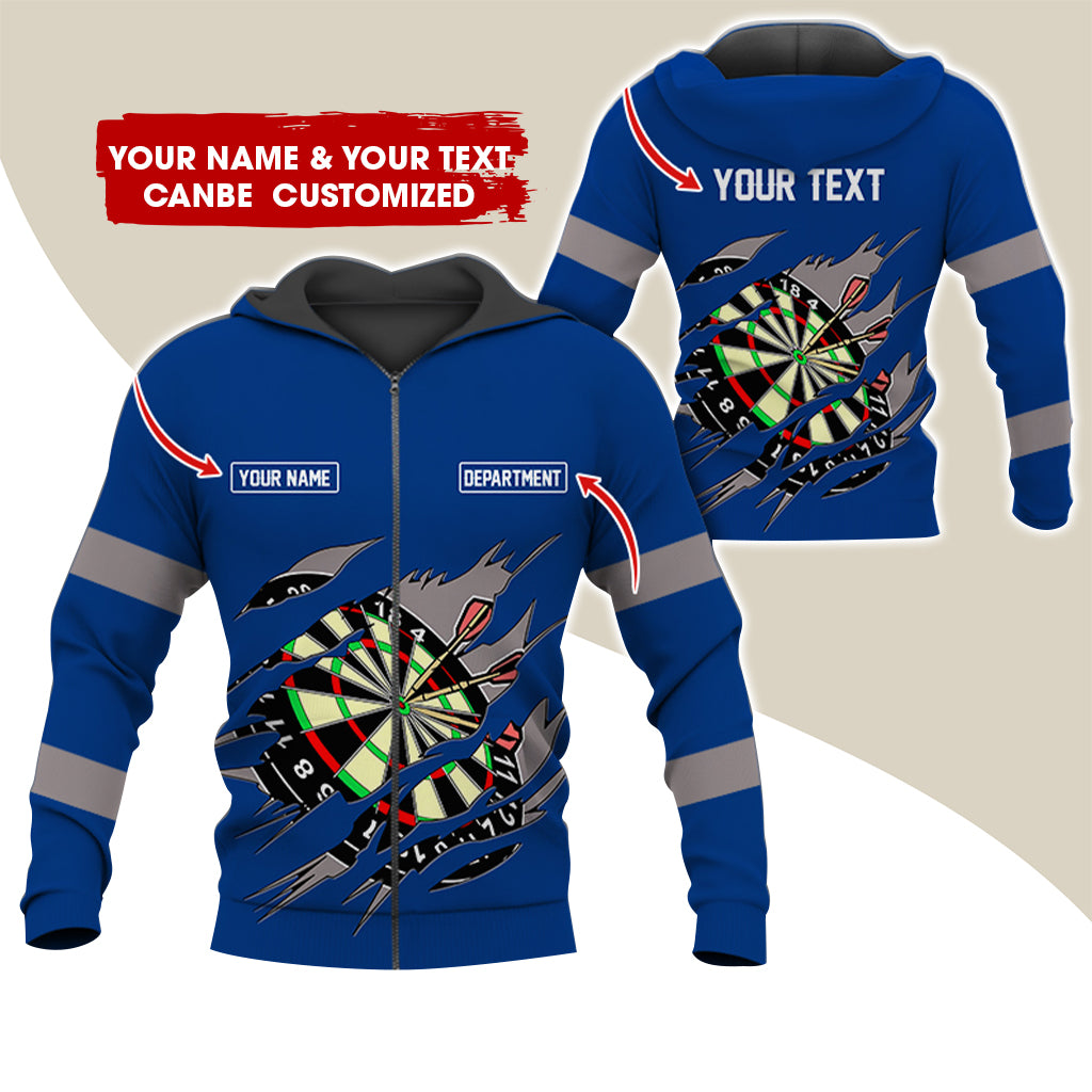 Customized Name & Text Darts Premium Zip Hoodie, Personalized Name & Text Dartboard Zip Hoodie For Men & Women - Gift For Darts Lovers, Darts Players