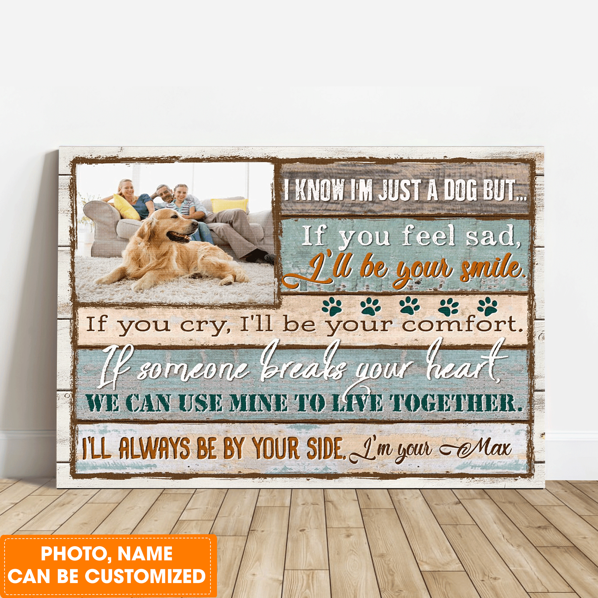 Personalized Dog Landscape Canvas, Custom Pet Art Canvas Gift For Dog Lover Rustic Wood, Perfect Gift For Dog Lovers, Friend, Family