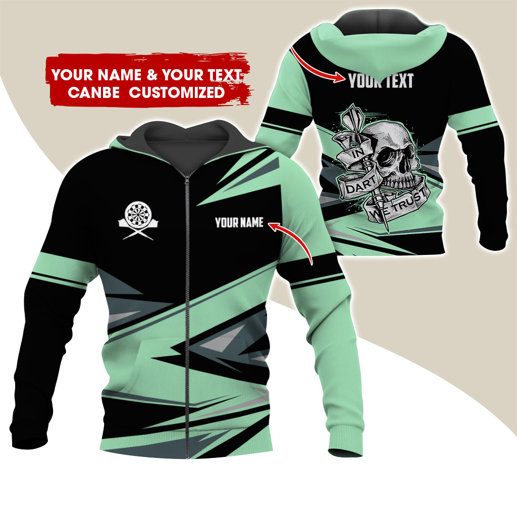 Personalized Name & Text Darts Premium Zip Hoodie, Customized Name Skull In Darts Zip Hoodie For Men & Women - Gift For Darts Lovers, Darts Players