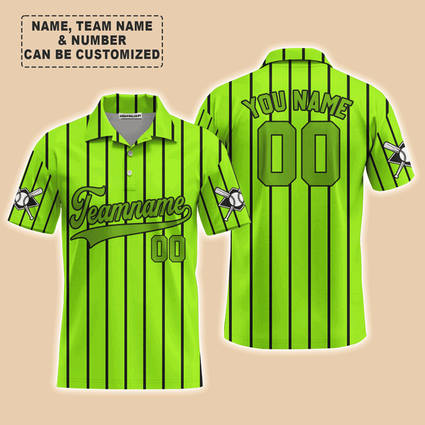 Customized Baseball Men Polo Shirt, Canada Baseball Logo Green With Black Stripes Custom Polo Shirt - Perfect Polo Shirt For Men, Baseball Lovers