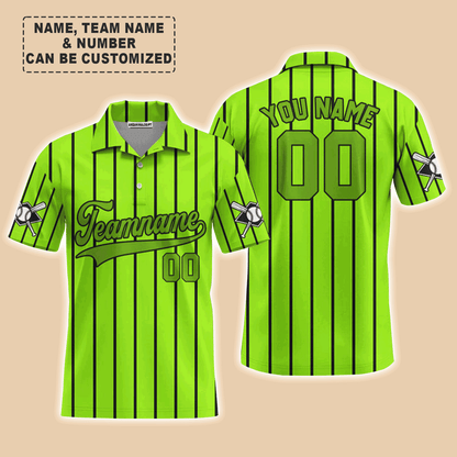 Customized Baseball Men Polo Shirt, Canada Baseball Logo Green With Black Stripes Custom Polo Shirt - Perfect Polo Shirt For Men, Baseball Lovers