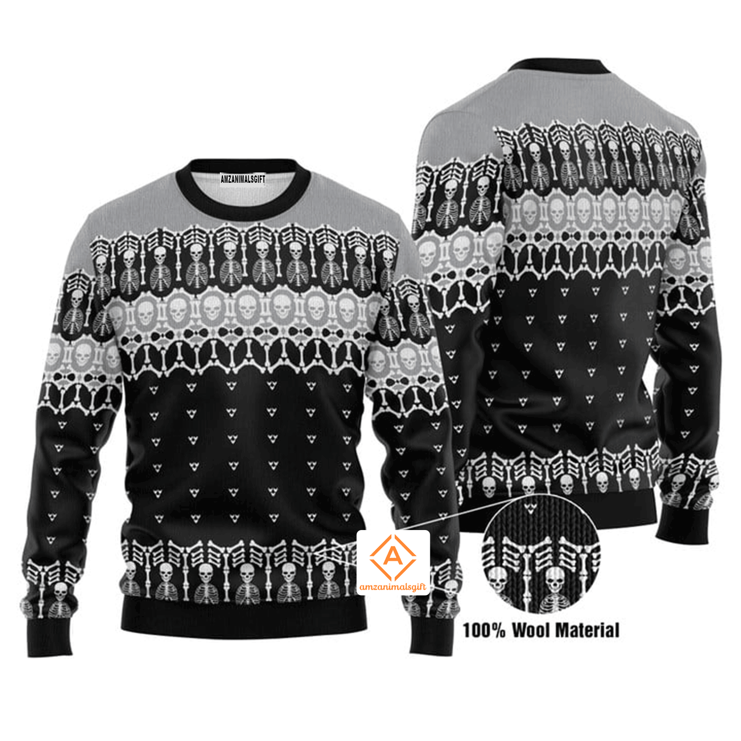 Black And White Skeleton Christmas Sweater, Ugly Sweater For Men & Women, Perfect Outfit For Christmas New Year Autumn Winter