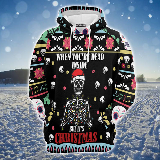 Skull Christmas Premium Christmas Hoodie, Skull Dead Inside Christmas Unisex Hoodie For Men & Women - Perfect Gift For Christmas, Friends, Family
