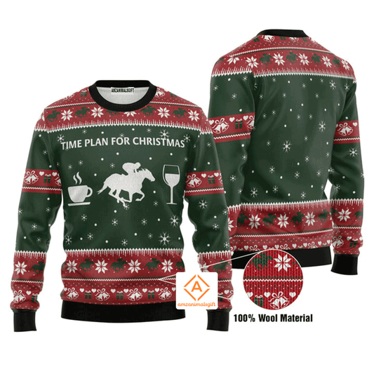 Horse Racing Christmas Sweater Time Plan For Christmas, Ugly Sweater For Men & Women, Perfect Outfit For Christmas New Year Autumn Winter