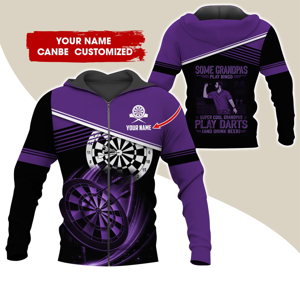Customized Name Darts Premium Zip Hoodie, Personalized Some Grandpas Play Bingo Darts Zip Hoodie For Men & Women - Gift For Darts Lovers, Darts Players