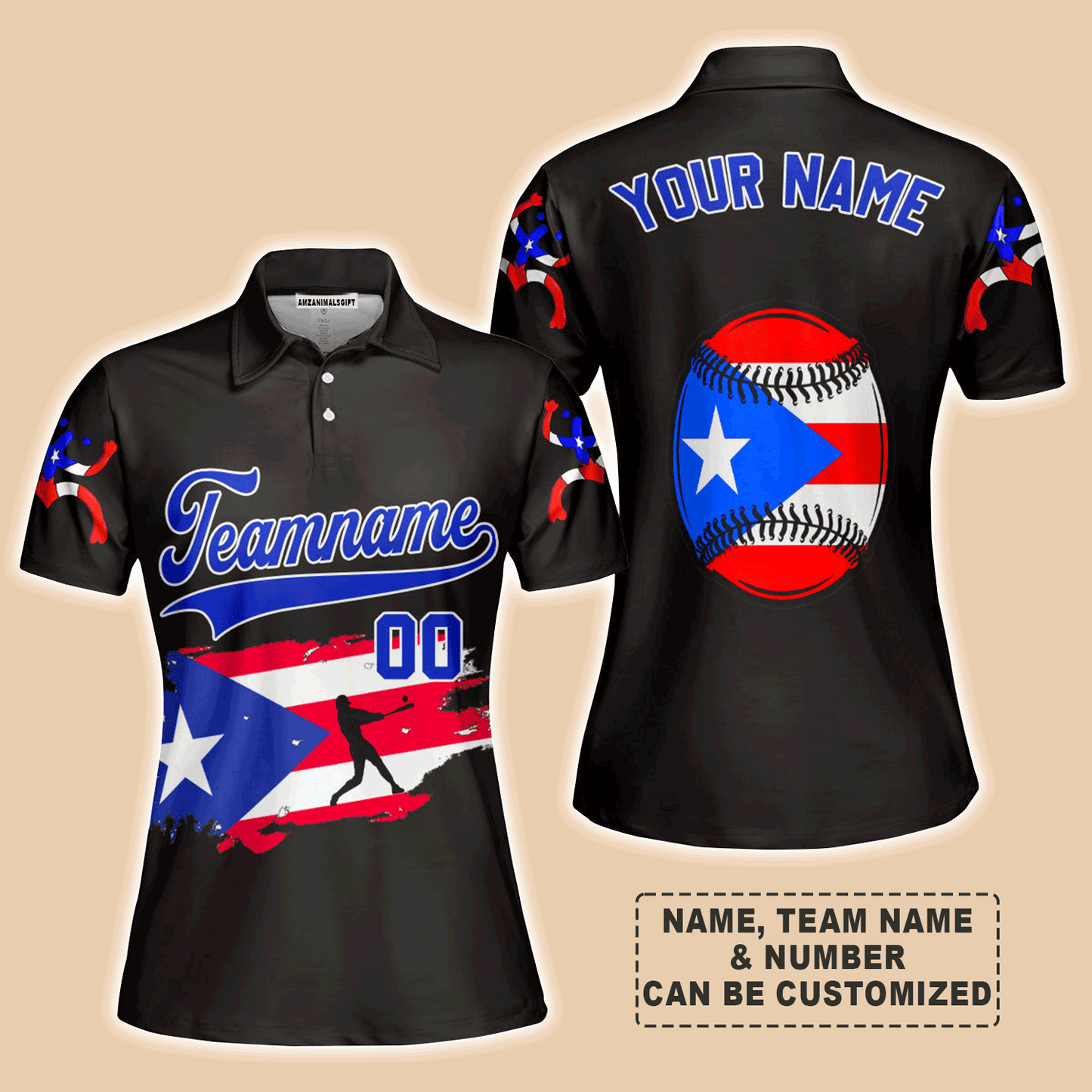 Customized Baseball Women Polo Shirt, Puerto Rico Baseball Black White Red Custom Polo Shirt - Perfect Polo Shirt For Women, Baseball Lovers