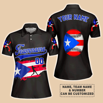 Customized Baseball Women Polo Shirt, Puerto Rico Baseball Black White Red Custom Polo Shirt - Perfect Polo Shirt For Women, Baseball Lovers