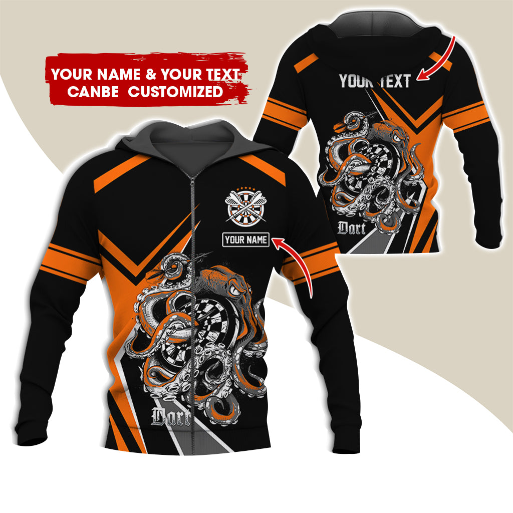 Customized Name & Text Octopus Darts Premium Zip Hoodie, Personalized Darts Zip Hoodie For Men & Women - Gift For Darts Lovers, Darts Players