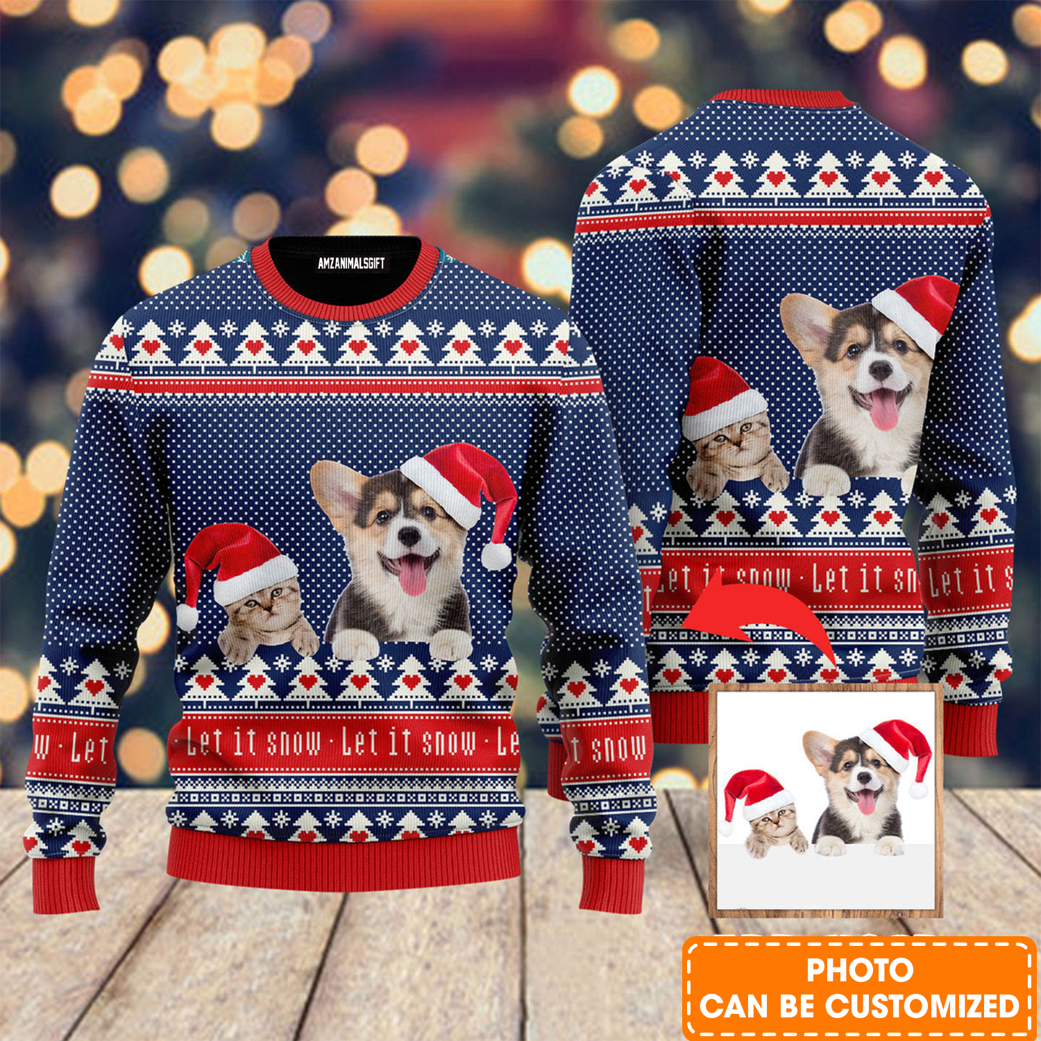 Personalized Photo Ugly Sweater, Custom Photo For Pet Lover Let It Snow Christmas Ugly Sweater For Men & Women, Perfect Gift For Christmas, Friends, Family