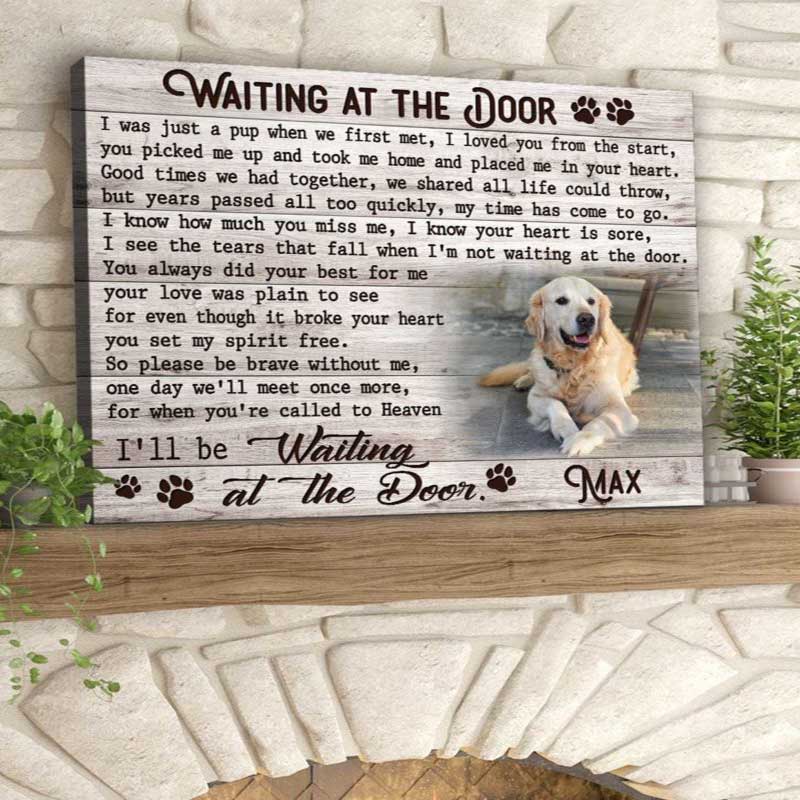 Personalized Dog Landscape Canvas, Memorial Dog Gift, Custom Canvas Prints Memorial Pet Photo Waiting At The Door, Perfect Gift For Dog Lovers, Family