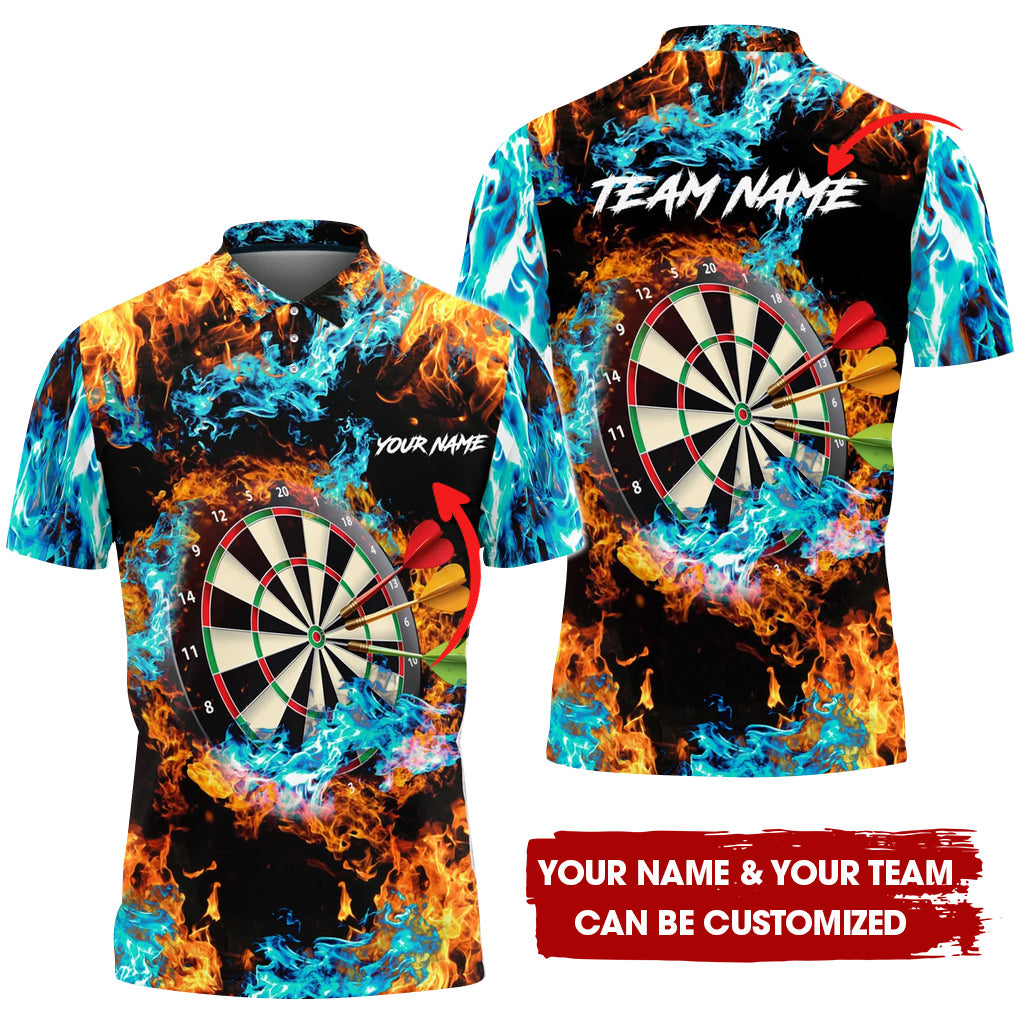 Customized Blue And Red Flame Darts Men Polo Shirt, Custom Darts For Team Polo Shirt For Men, Perfect Gift For Darts Lovers, Darts Players