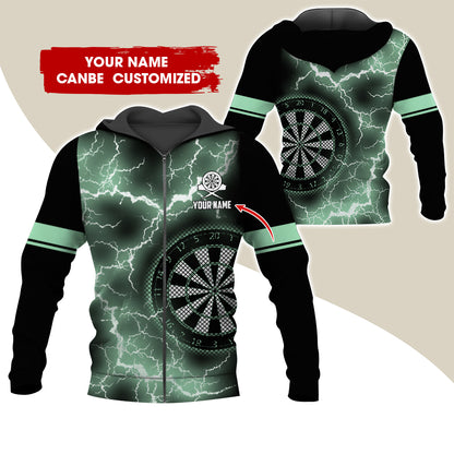Customized Name Darts Premium Zip Hoodie, Personalized Name Thunder Lightning Zip Hoodie For Men & Women - Gift For Darts Lovers, Darts Players