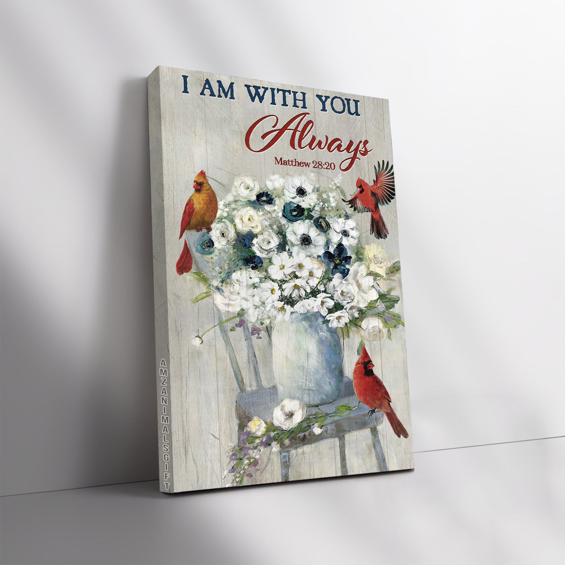 Memorial Premium Wrapped Portrait Canvas - Beautiful White Flower, Red Cardinal, Jasmine, I Am With You Always - Heaven Gift For Members Family