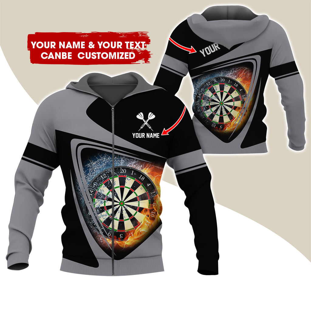 Personalized Name & Text Darts Premium Zip Hoodie, Custom Fire Dartboard Zip Hoodie For Men & Women - Gift For Darts Lovers, Darts Players