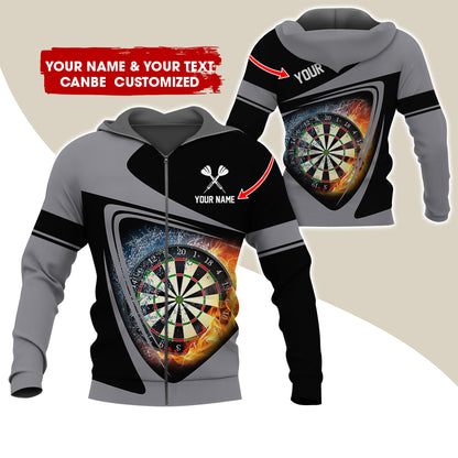 Personalized Name & Text Darts Premium Zip Hoodie, Custom Fire Dartboard Zip Hoodie For Men & Women - Gift For Darts Lovers, Darts Players