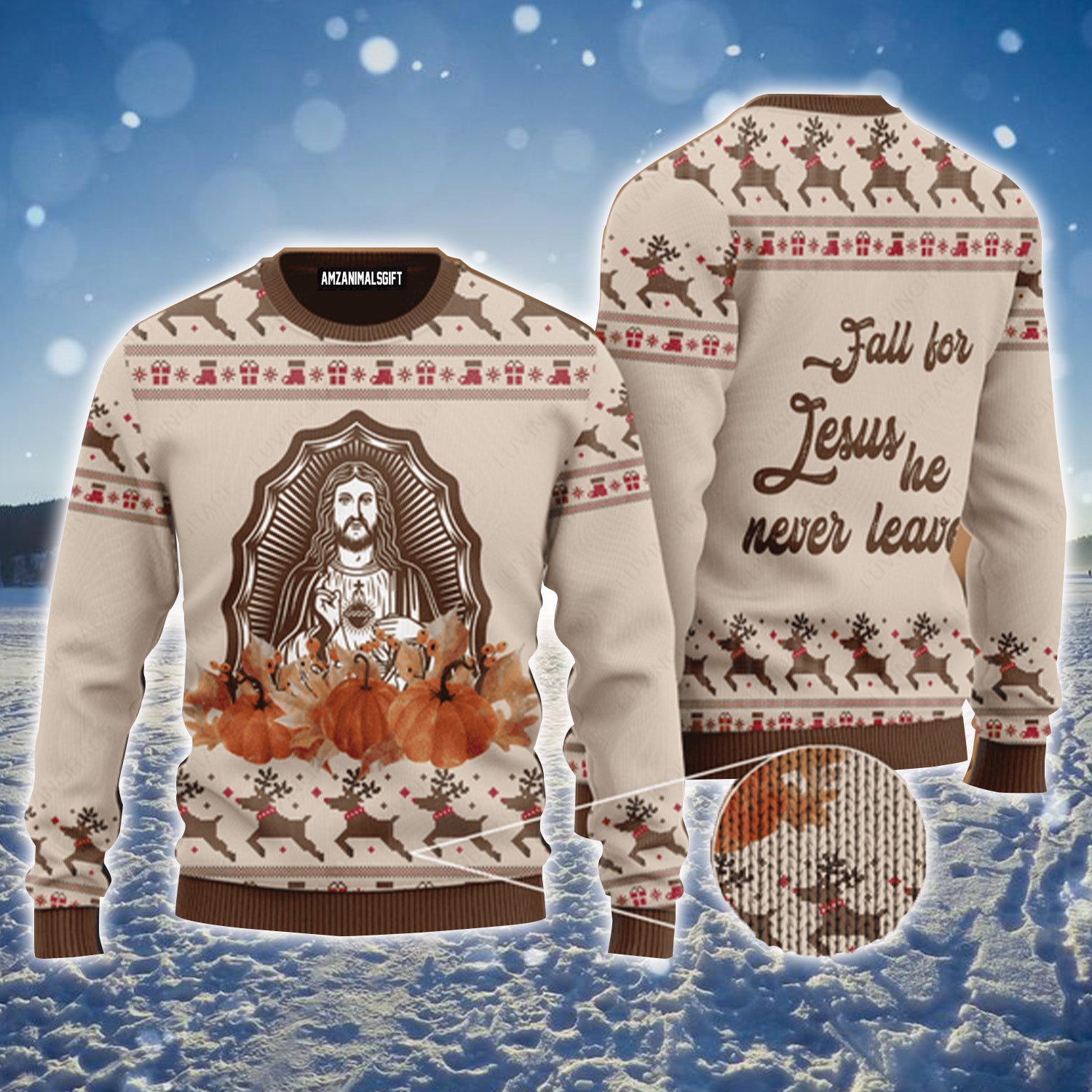 Jesus Christ Pumpkin Maple Flower Urly Sweater, Christmas Sweater For Men & Women - Perfect Gift For New Year, Winter, Christmas
