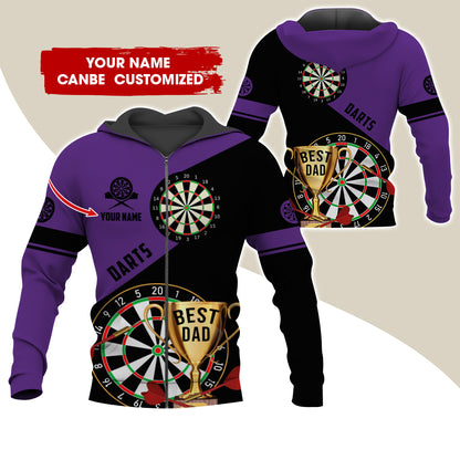 Customized Name Darts Premium Zip Hoodie , Personalized Name Best Dad Darts Zip Hoodie For Men & Women - Gift For Darts Lovers, Darts Players