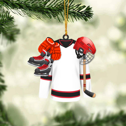 Custom Hockey Acrylic Christmas Ornament, Personalized Hockey Essentials Acrylic Christmas Ornament For Hockey Lover, Christmas