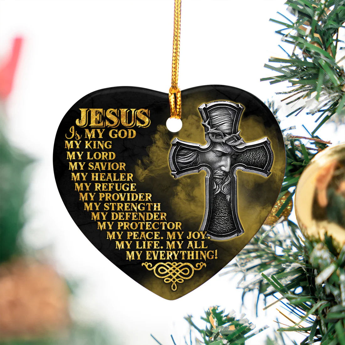 Jesus Heart Ceramic Ornament - Jesus Is My God My King My Everything, Gift For Jesus Lovers, God Faith Believers, God Lovers, Christian Gifts