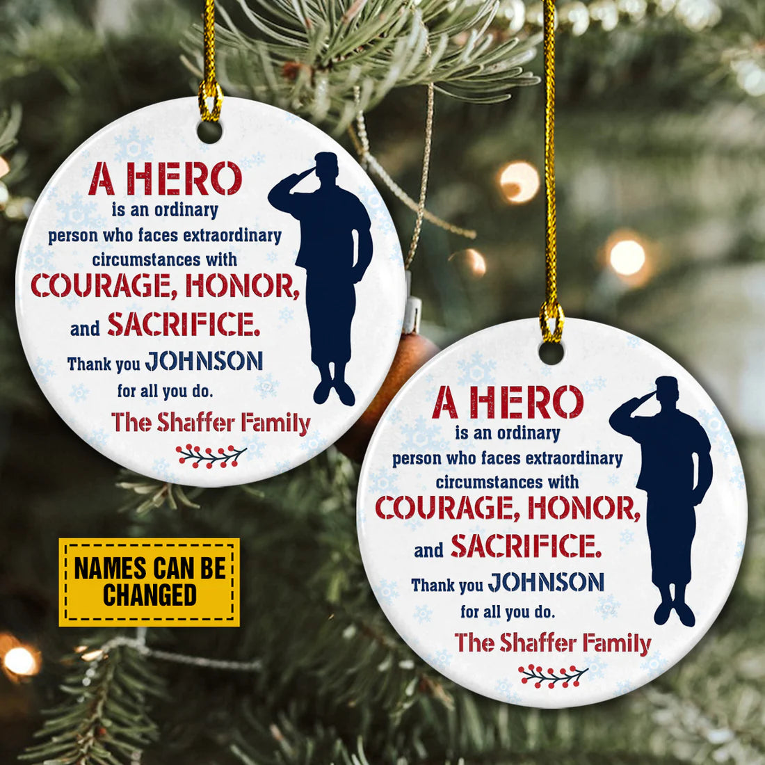 Custom Name Veteran, A Hero Is An Ordinary Person Circle Ceramic Ornament - Gifts For US Army, Veteran, Christmas Decoration, Home Decoration