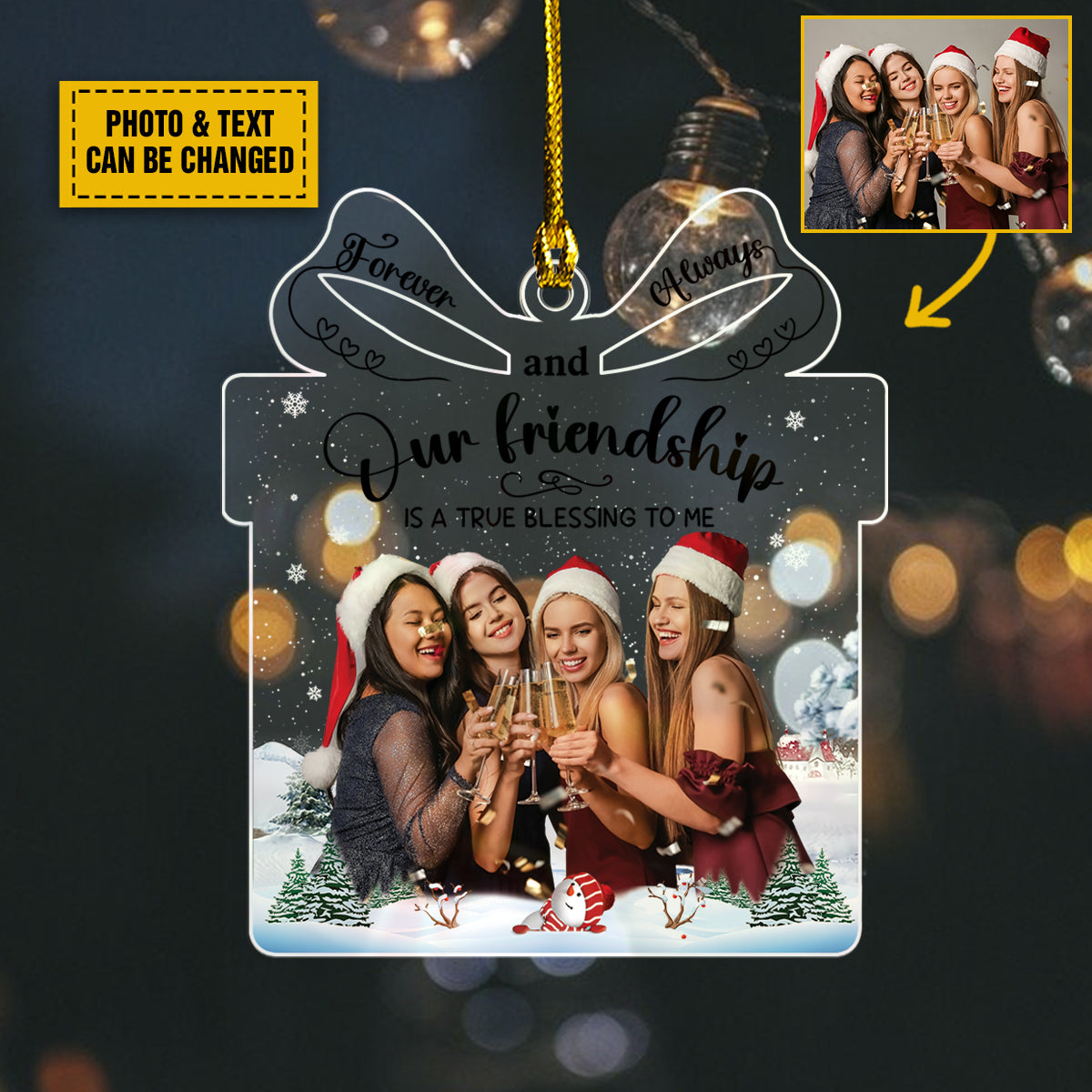 Friends Besties Christmas Ornaments With Customized Photo Friendship Forever And Always, Gift Box Shape Acrylic Ornaments New Years Gifts