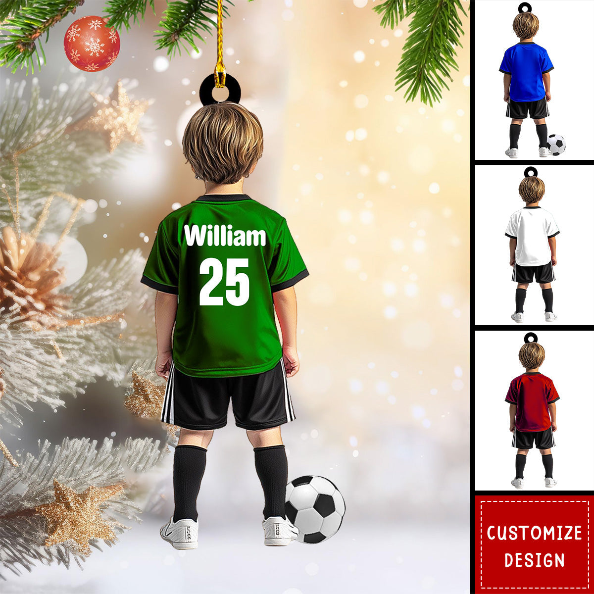 Personalized Soccer Kid Boy Player With Ball Flat Acrylic Ornament, Ornament Gifts For Son, Grandson, Soccer Players